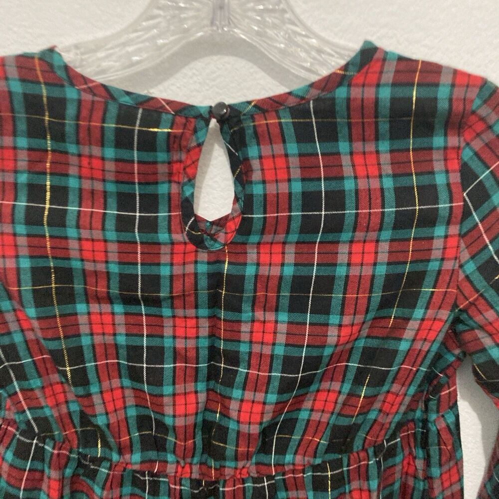 OLD NAVY red green multicolor plaid long sleeve tiered holiday dress M(8) - Picture 7 of 8